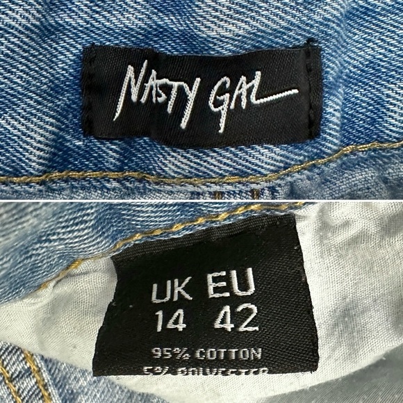 Nasty Gal Mom Jeans Blue Denim Lover No Entry Embroidered Women's Size 14 - Picture 12 of 12